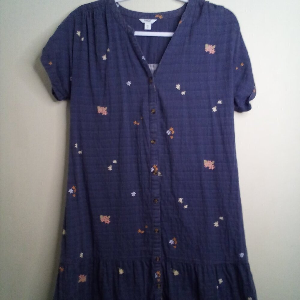 Sonoma Dress Women S Short Sleeve Button Up Ruffle Feminine Floral Blue